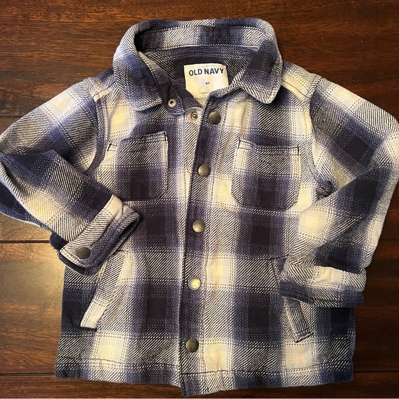 Old Navy Blue and White Plaid Shirt Jacket - Picture 1 of 4